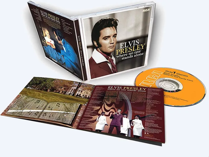 Elvis: 'Where No One Stands Alone' CD album cover featuring a contemplative image of Elvis.