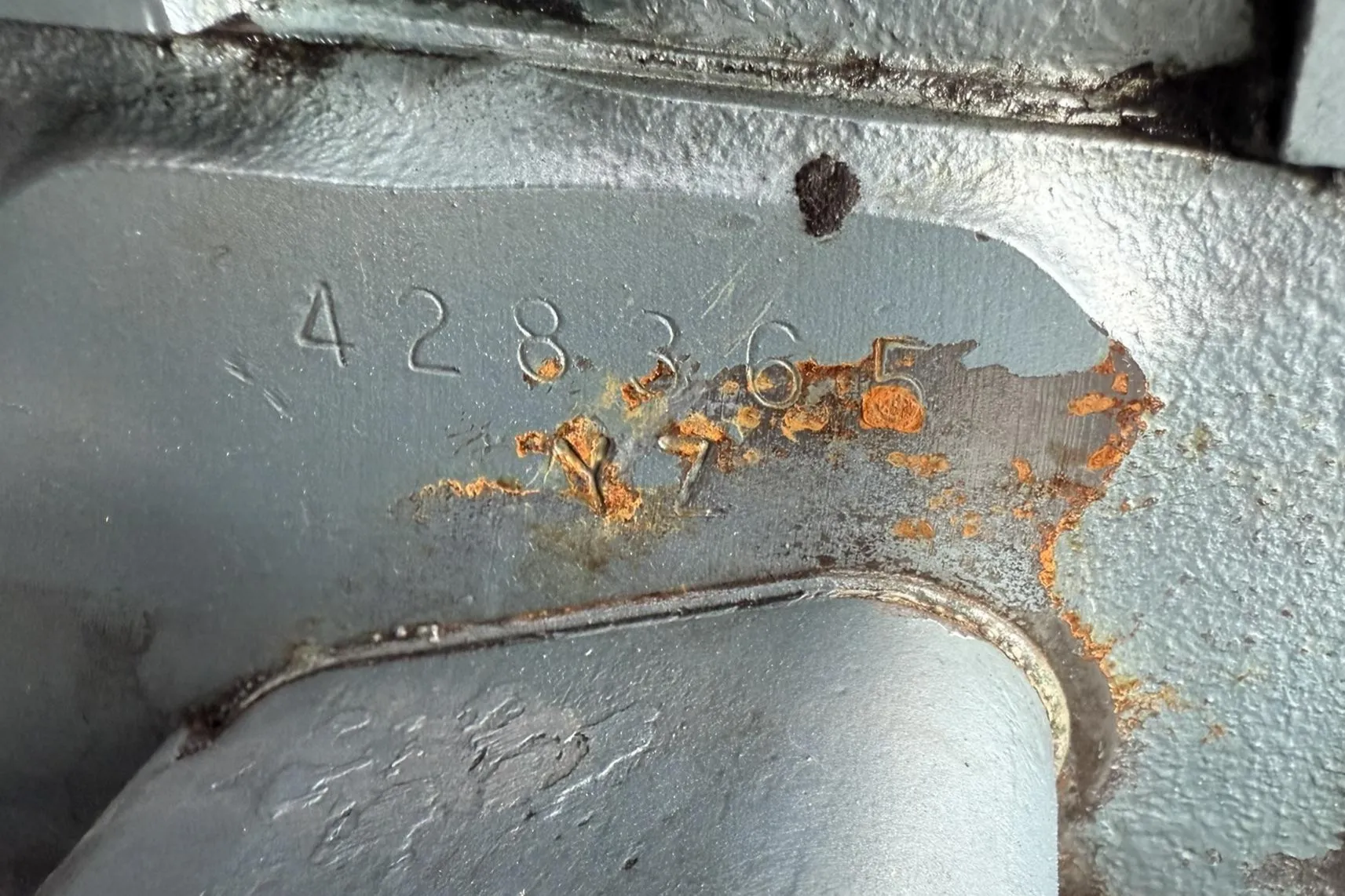 Engine stamp on the 400ci V8 engine block, indicating its authenticity and specifications