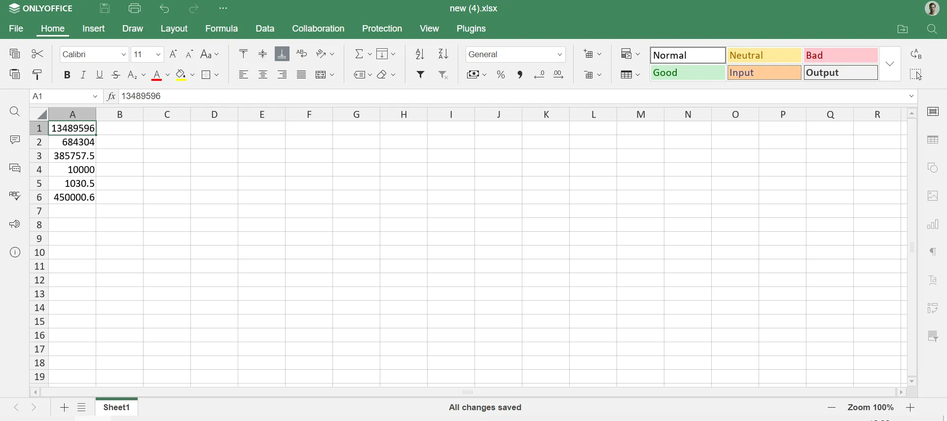 Entering numbers into a spreadsheet