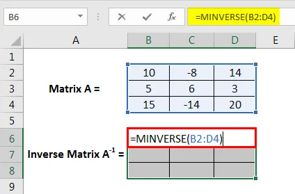 Entering the MINVERSE formula for a 3x3 matrix