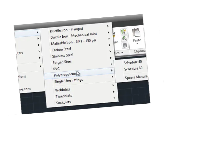 Example of 2D piping symbols integrated into an AutoCAD drawing