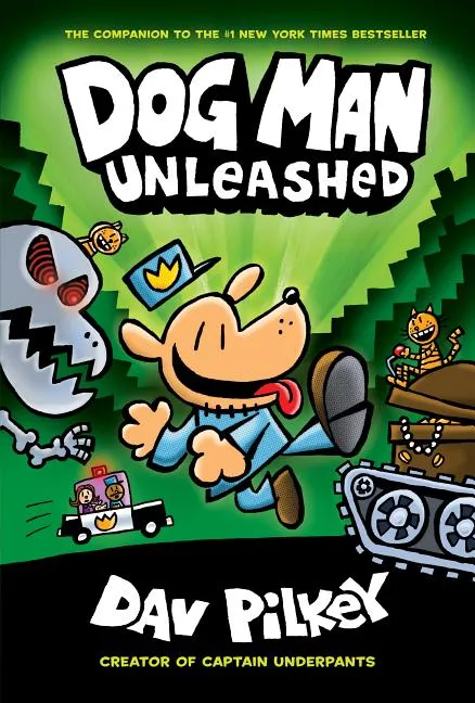 Exciting cover of Dog Man Unleashed with explosive action