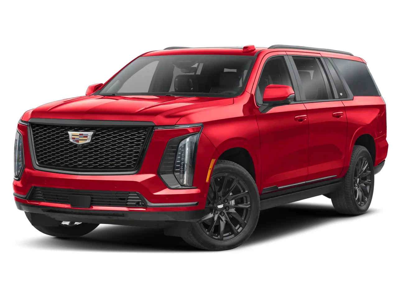 Exterior view of the 2023 Cadillac Escalade Premium Luxury, showcasing the Black Raven paint and 22" alloy wheels.