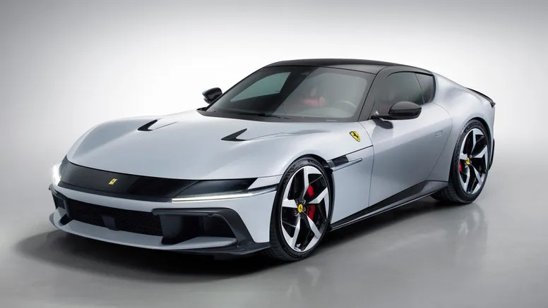 Ferrari 12Cilindri front view highlighting controversial black panel grille