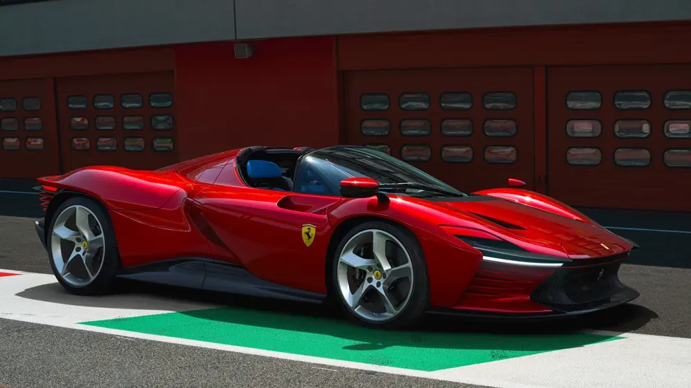 Ferrari Daytona SP3 supercar with retro-futuristic barchetta styling