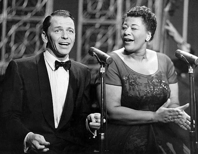 Frank Sinatra and Ella Fitzgerald in 1958, showcasing a meeting of musical legends