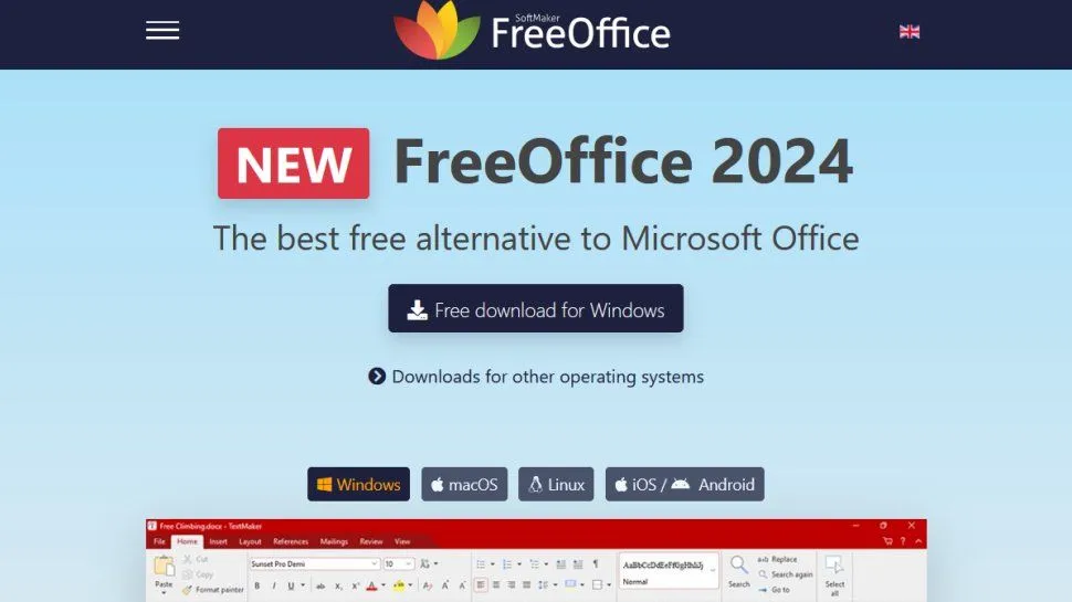 FreeOffice website screenshot (September 2025).