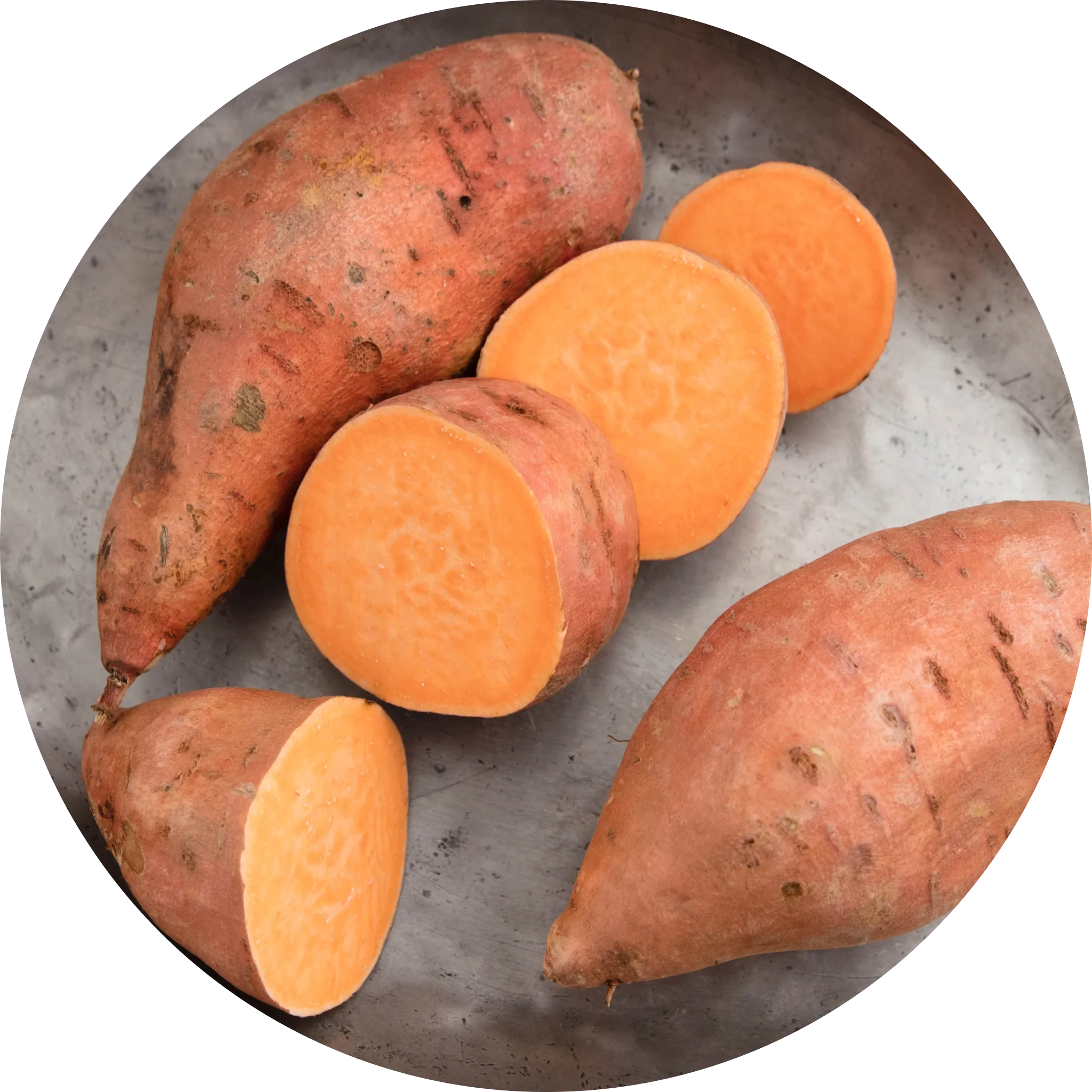 Fresh sweet potatoes, a healthy carbohydrate source for dogs