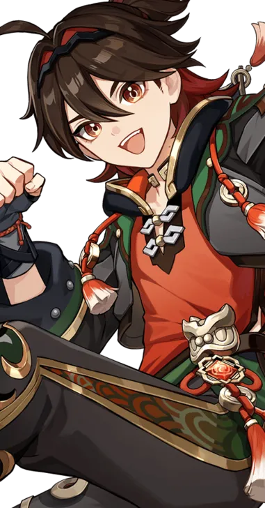 Gaming, the 4-star Pyro Claymore character in Genshin Impact, ready for battle