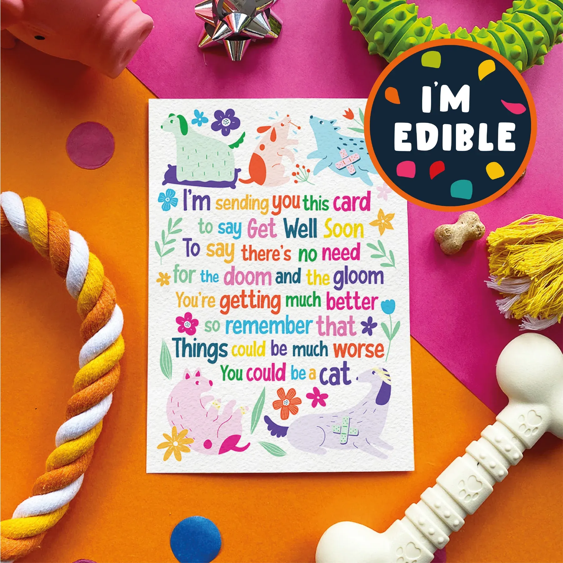 Get Well Poem chicken-flavored edible card front view for dogs