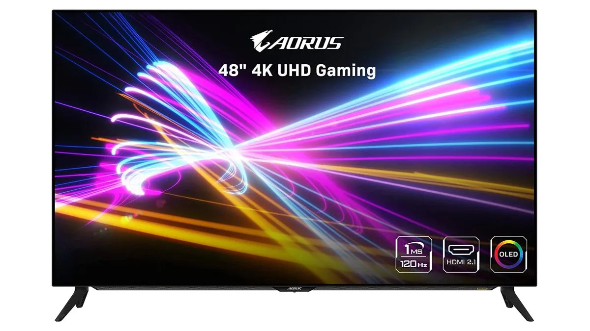 Gigabyte Aorus FO48U against a white background