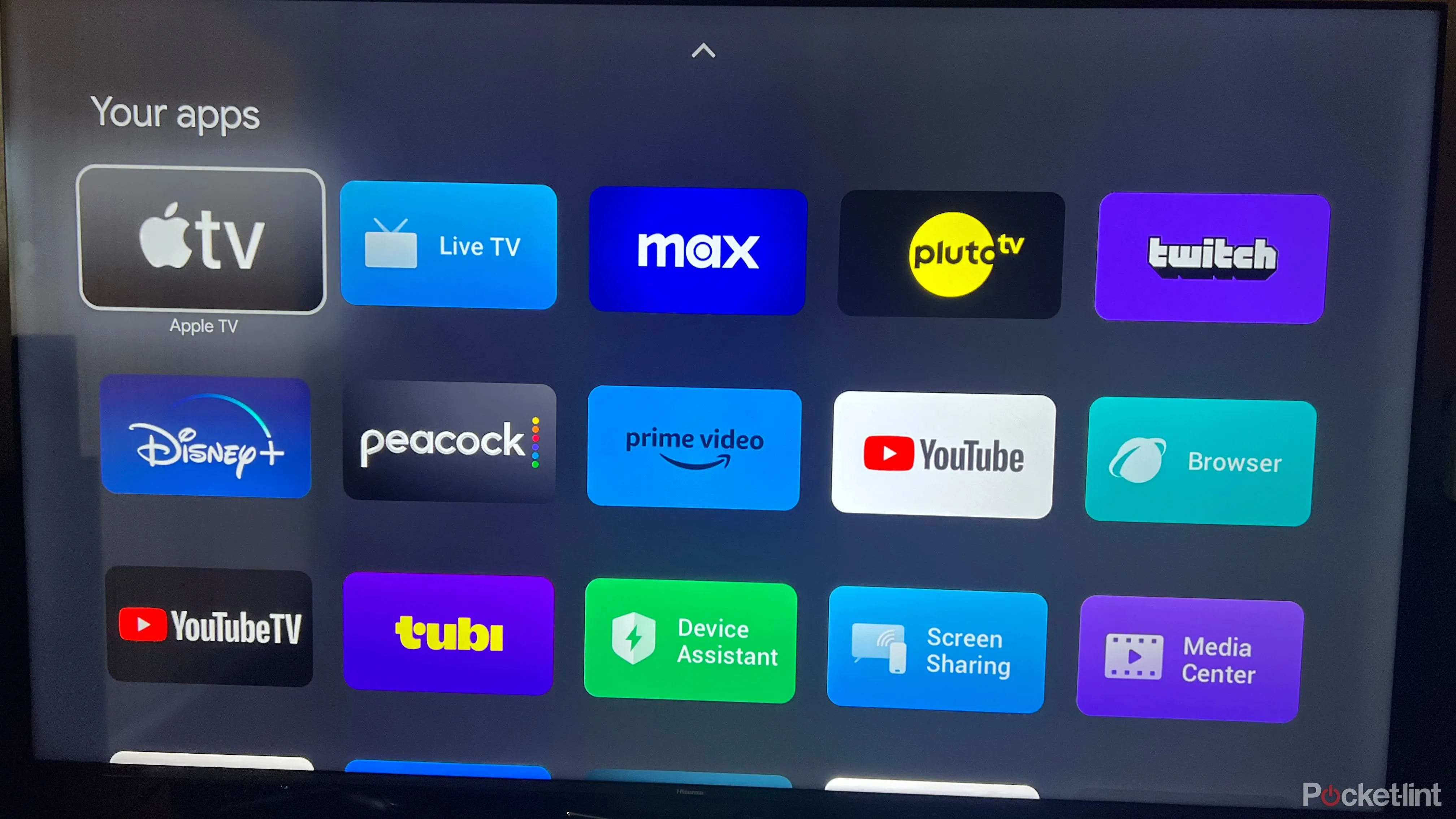 Google TV interface showcasing a wide array of installed applications.