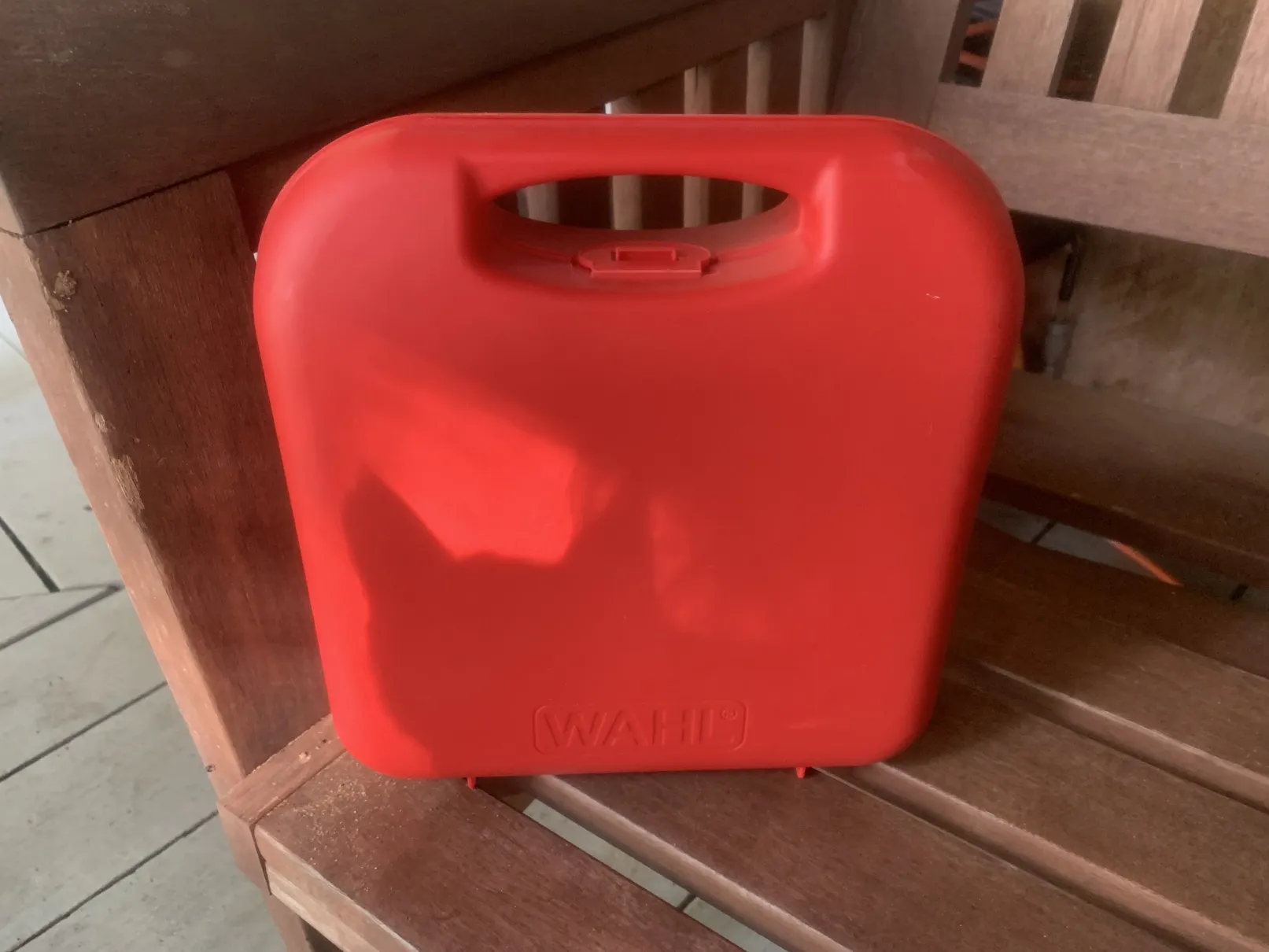 Grooming setup on porch for easy cleanup