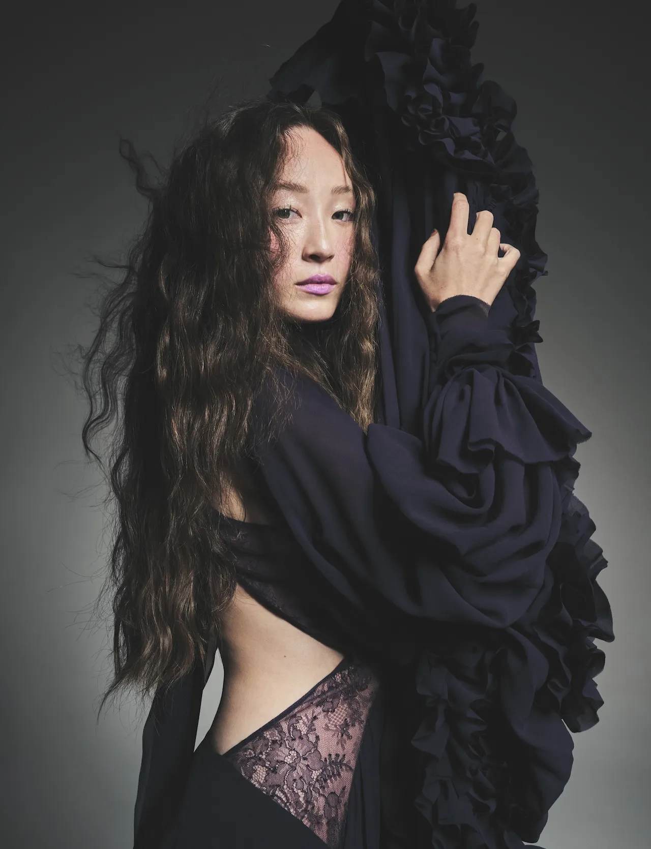 Havana Rose Liu in McQueen dress for Grazia USA