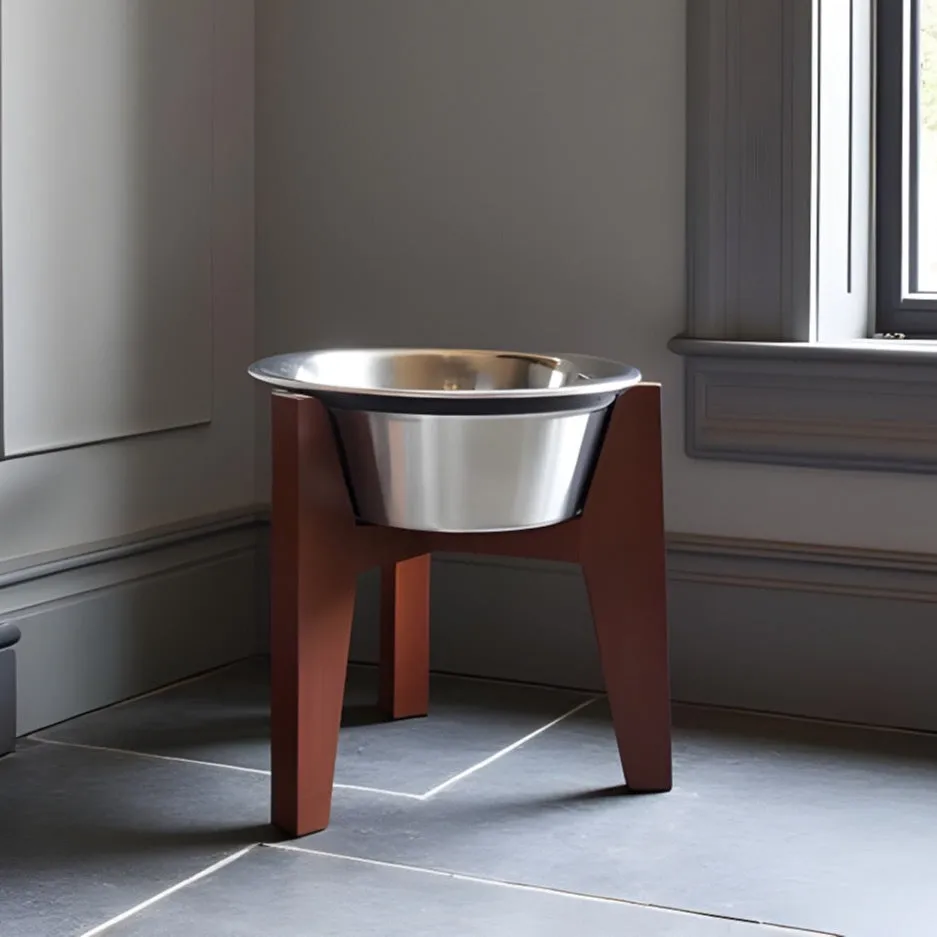 Henry Single Diner: Modern wooden elevated dog bowl stand with stainless steel bowl