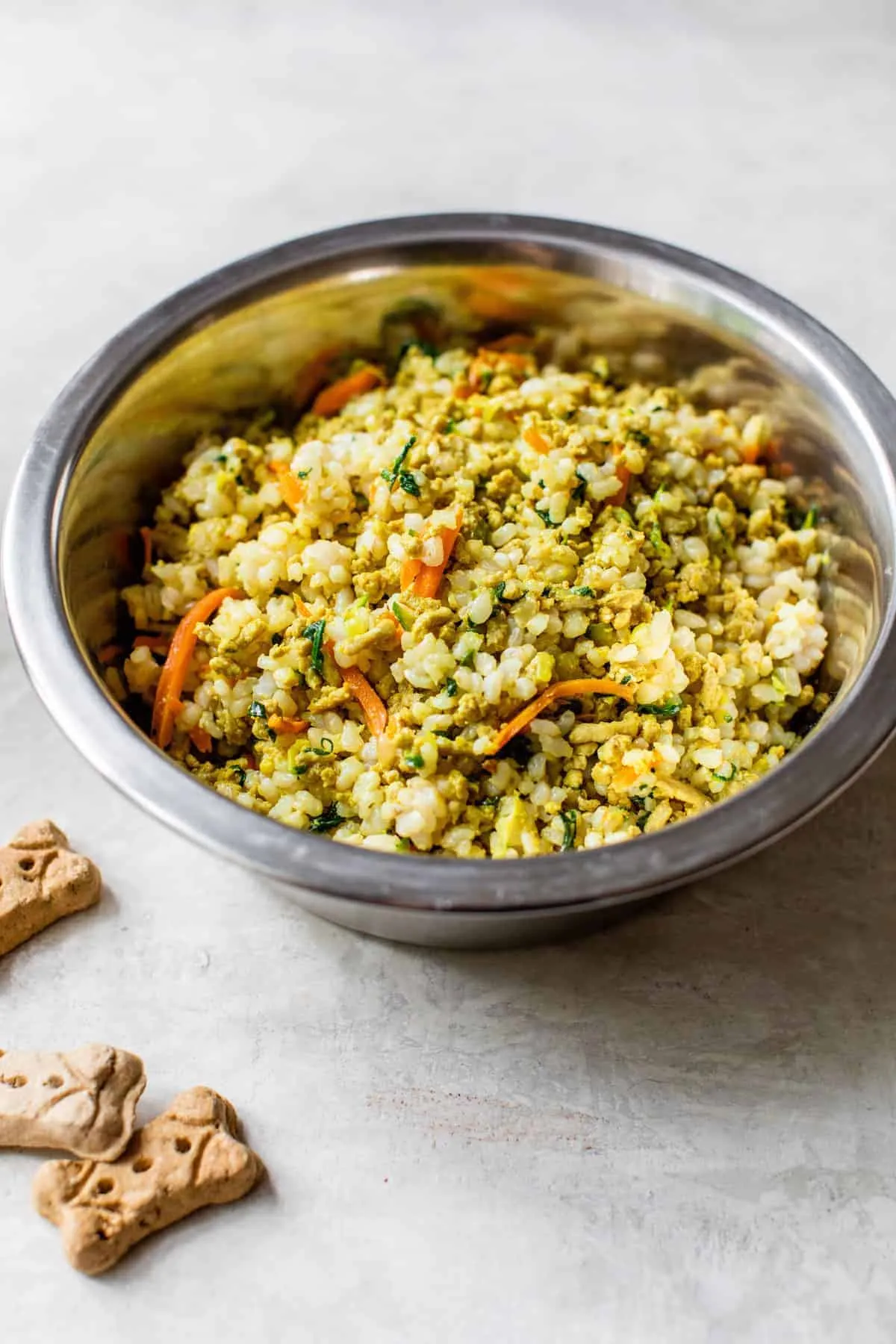 Homemade dog food in a dog dish