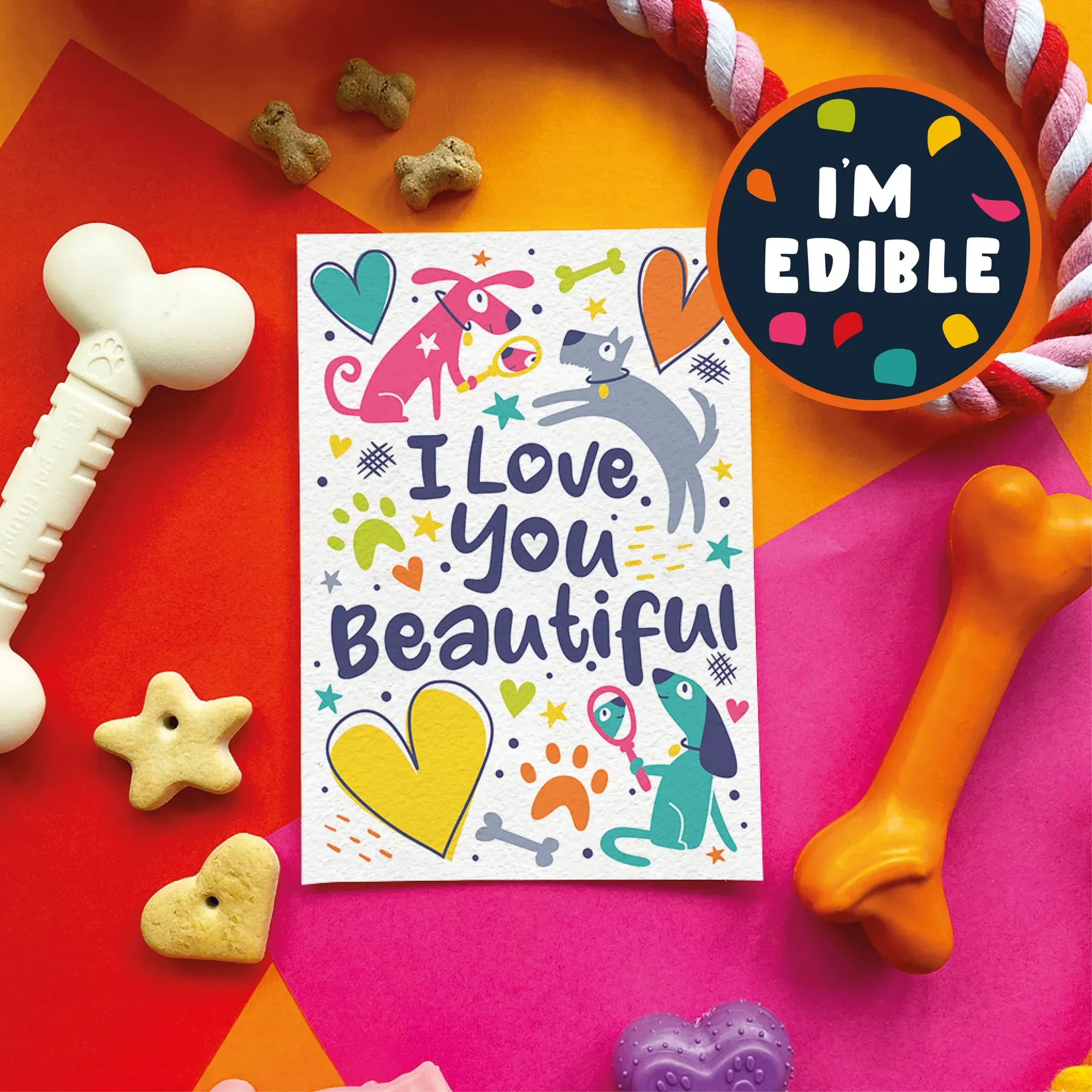 I love you beautiful chicken edible dog greeting card