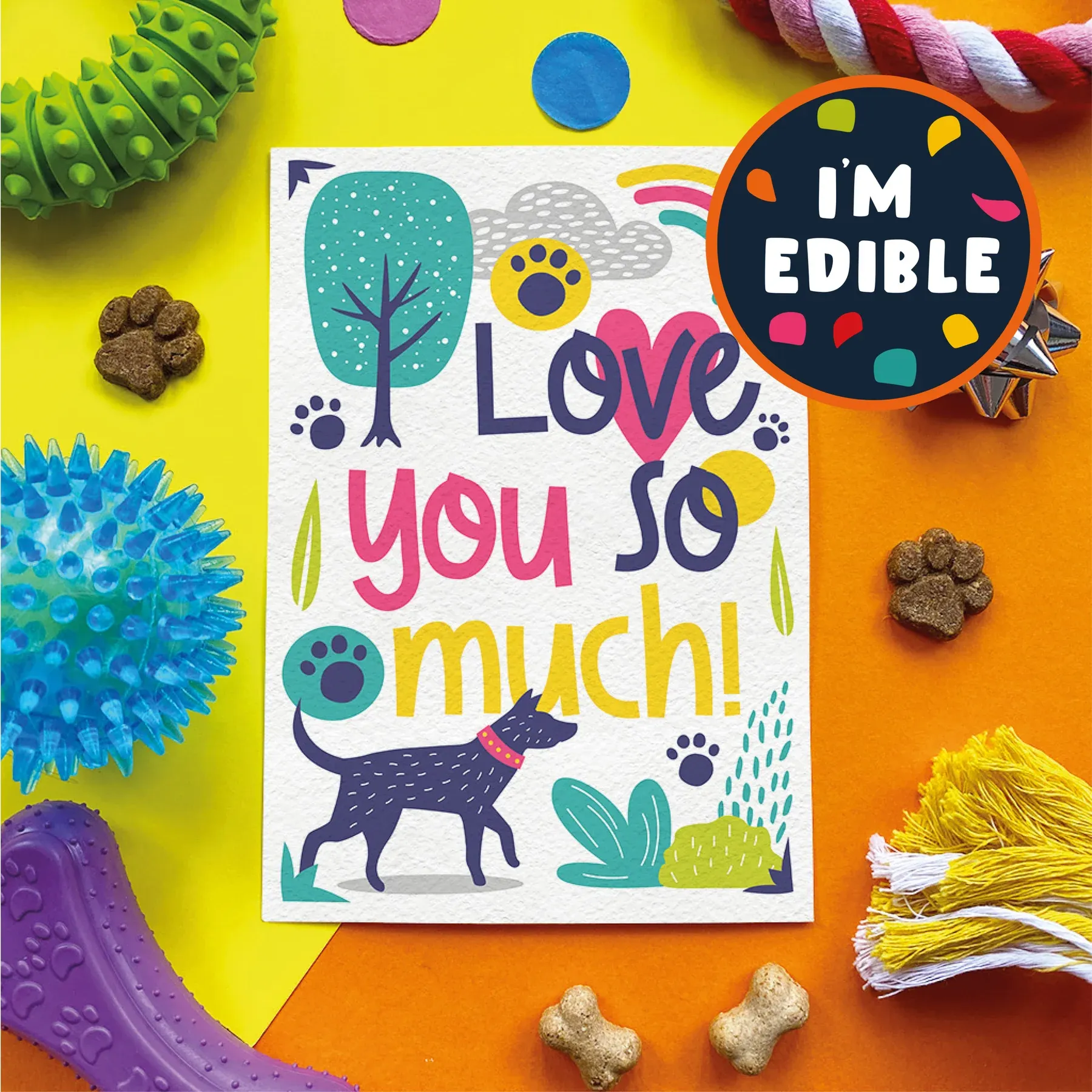 I love you so much bacon-flavored love card for dogs