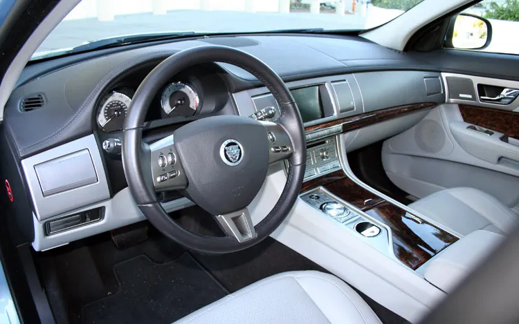 Interior view of the 2009 Jaguar XF, showing the luxurious cabin and controls