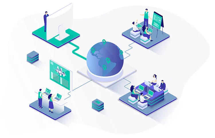 Isometric diagram showing how to convert Excel to web app