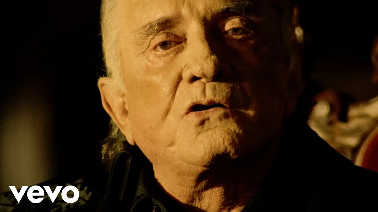 Johnny Cash performing "Hurt" in the music video.