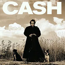 Johnny Cash's American Recordings album cover, showcasing a stark black and white portrait