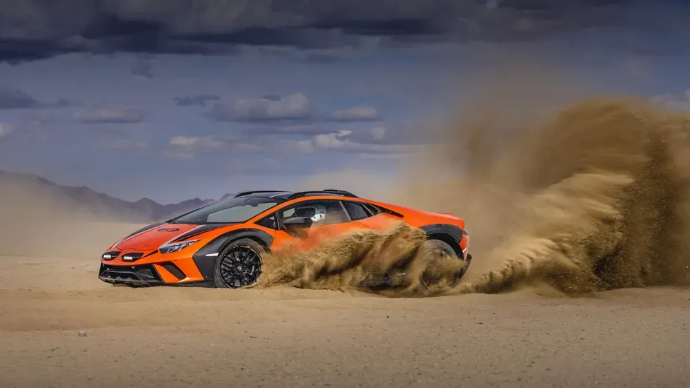 Lamborghini Sterrato supercar with off-road cladding and roof scoop