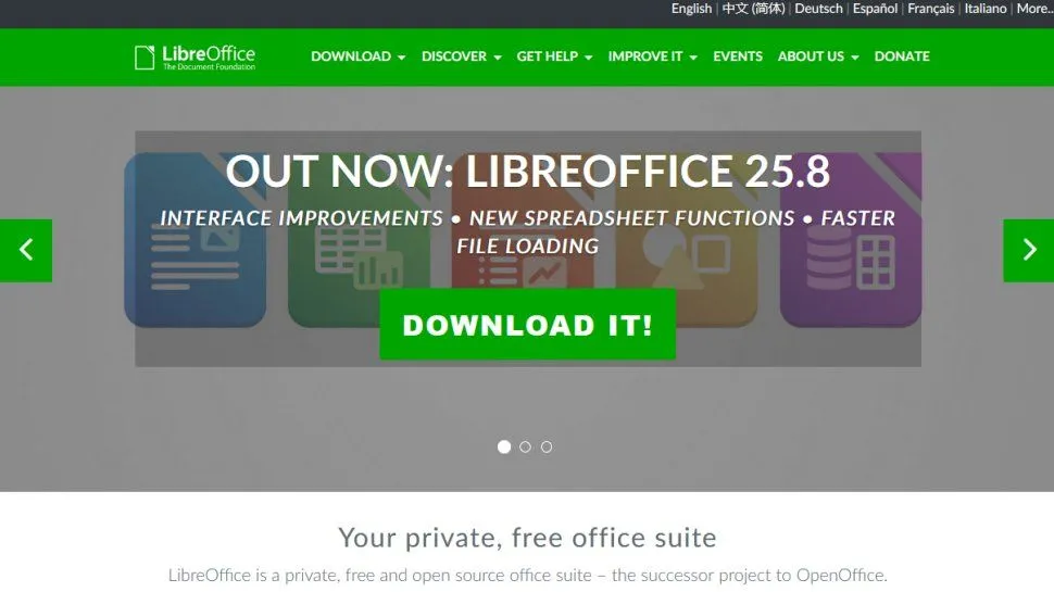 LibreOffice website screenshot (September 2025).