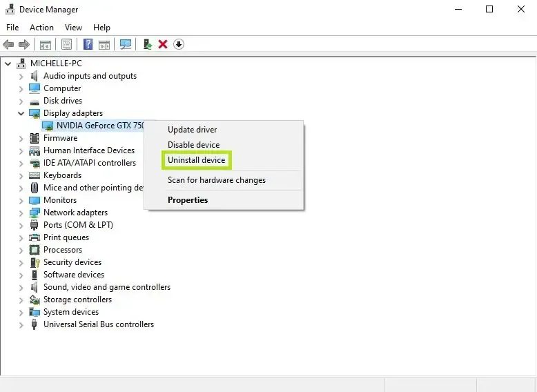 Locating and selecting your graphics card in Device Manager