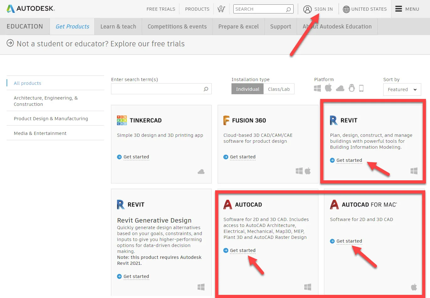 Login screen for Autodesk education portal