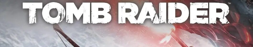 Logo for Rise of the Tomb Raider game, featuring Lara Croft in an action pose