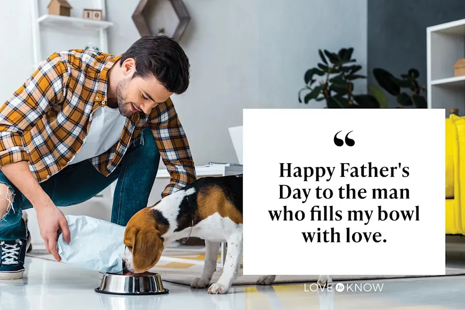 Man feeding a cute dog in a living room at home