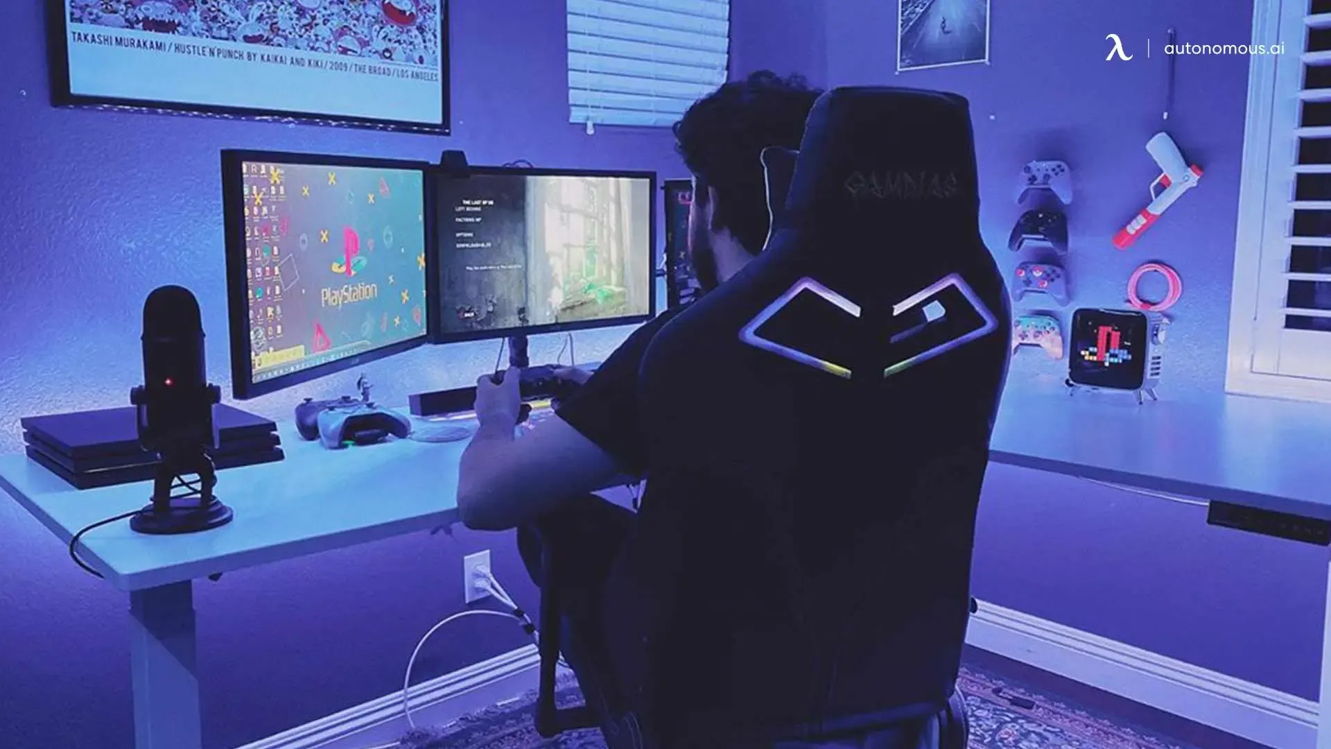 Minimalist Blue Gaming Room with RGB Chair