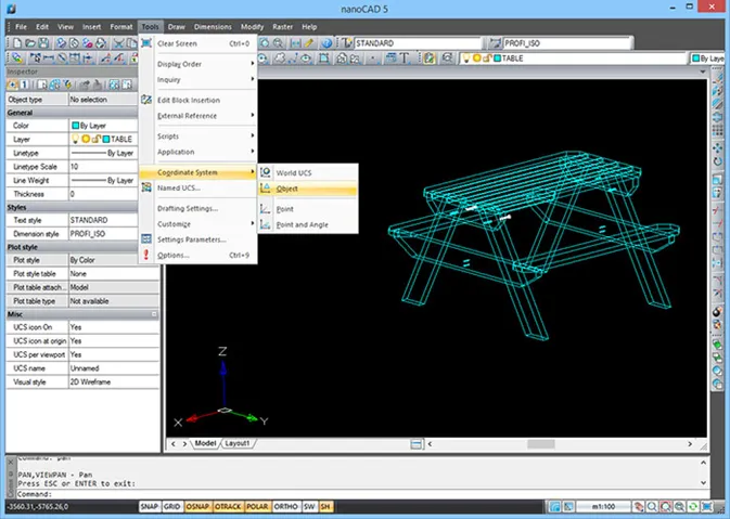 NanoCAD user interface displaying a technical drawing with a familiar command line and tool ribbon