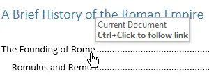 Navigating a Microsoft Word document using hyperlinks in the table of contents