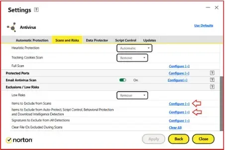 Norton Antivirus Exclusion