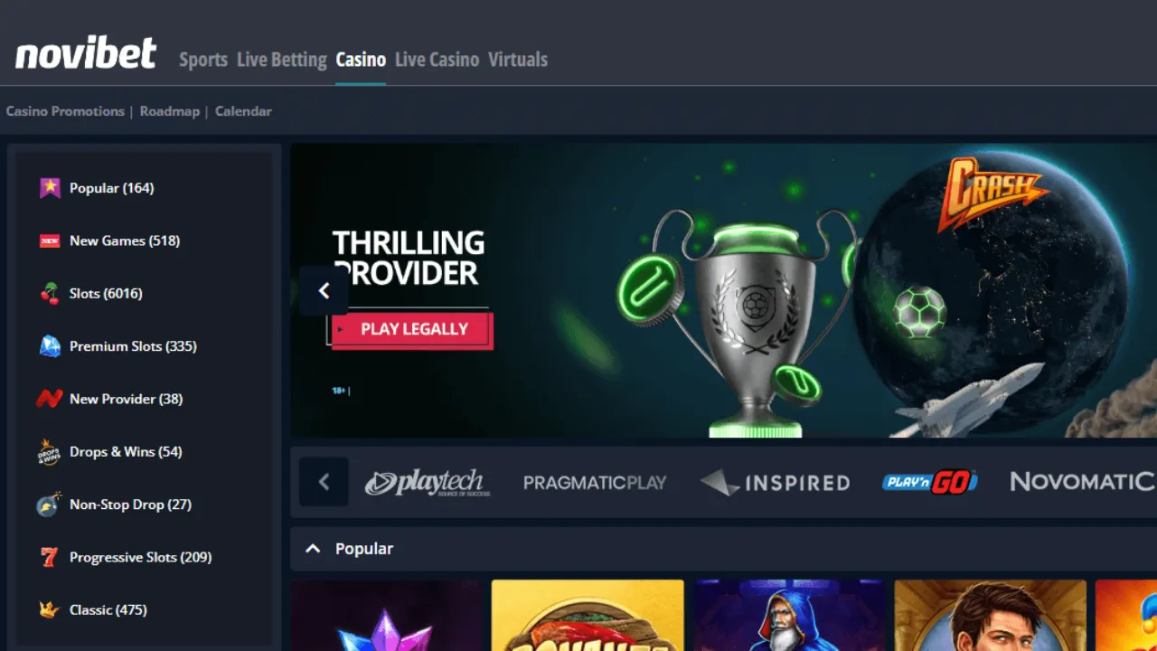 Novibet Casino showcasing its user-friendly interface