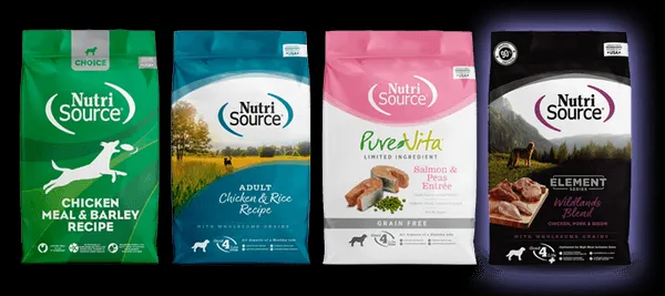 NutriSource dry dog food kibble in a bowl
