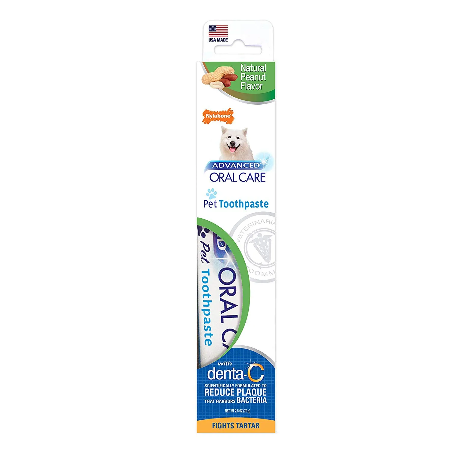 Nylabone Advanced Oral Care peanut-flavored toothpaste tube.