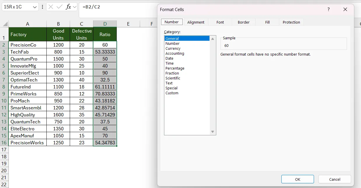 Opening Format Cells dialog
