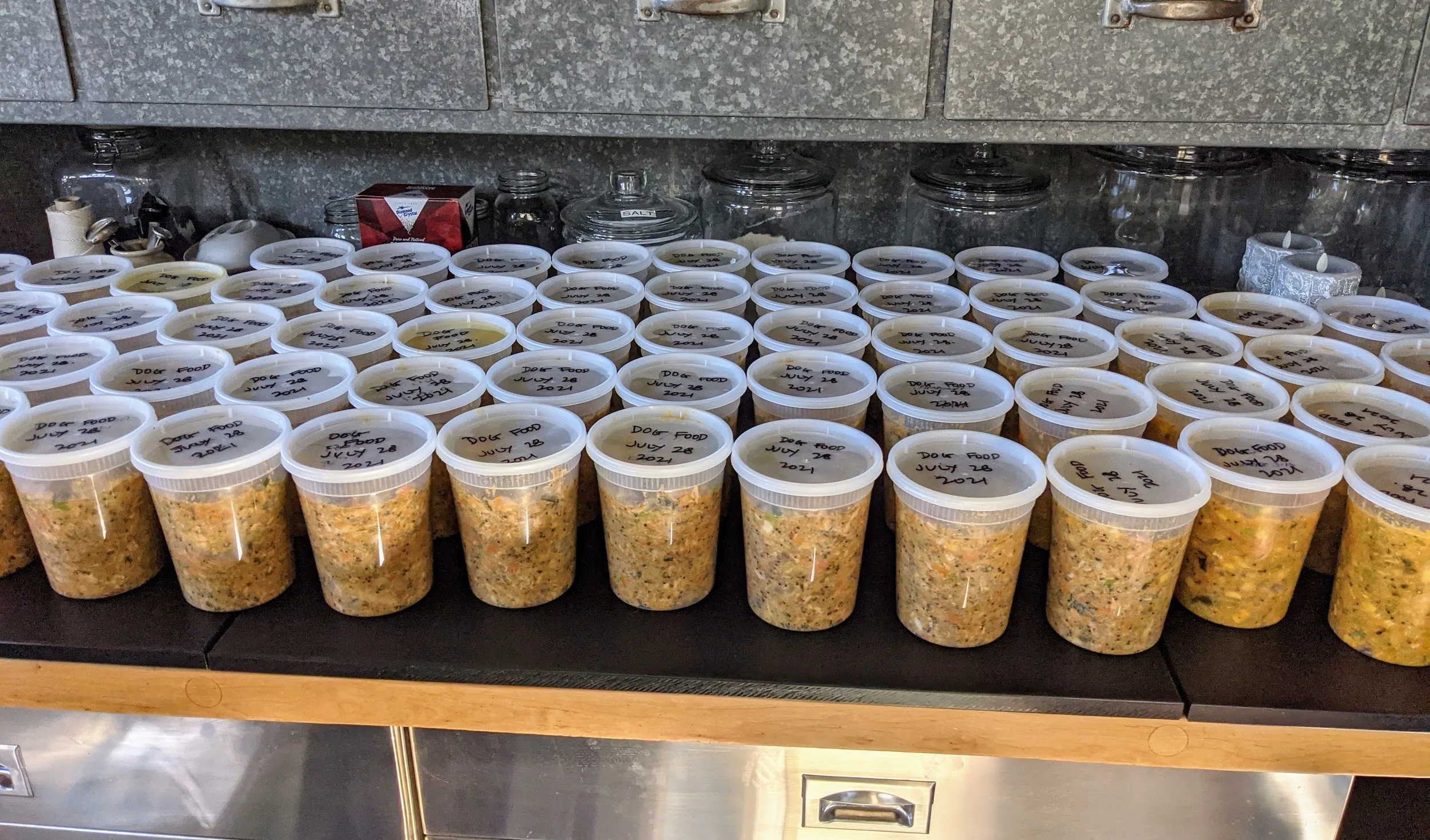 Portions stored in refrigerator for easy access