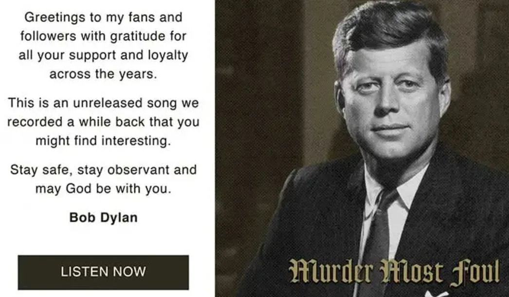Promotional artwork for Bob Dylan's single "Murder Most Foul"