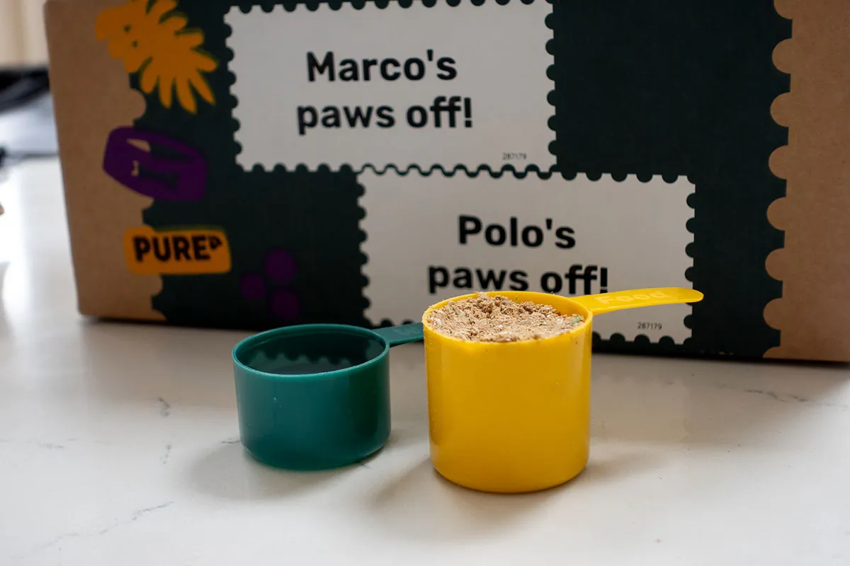 Purepet dog food packaging, emphasizing the brand's presence