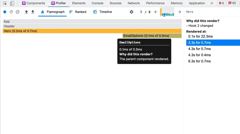 React Developer Tools showing reasons for component re-renders