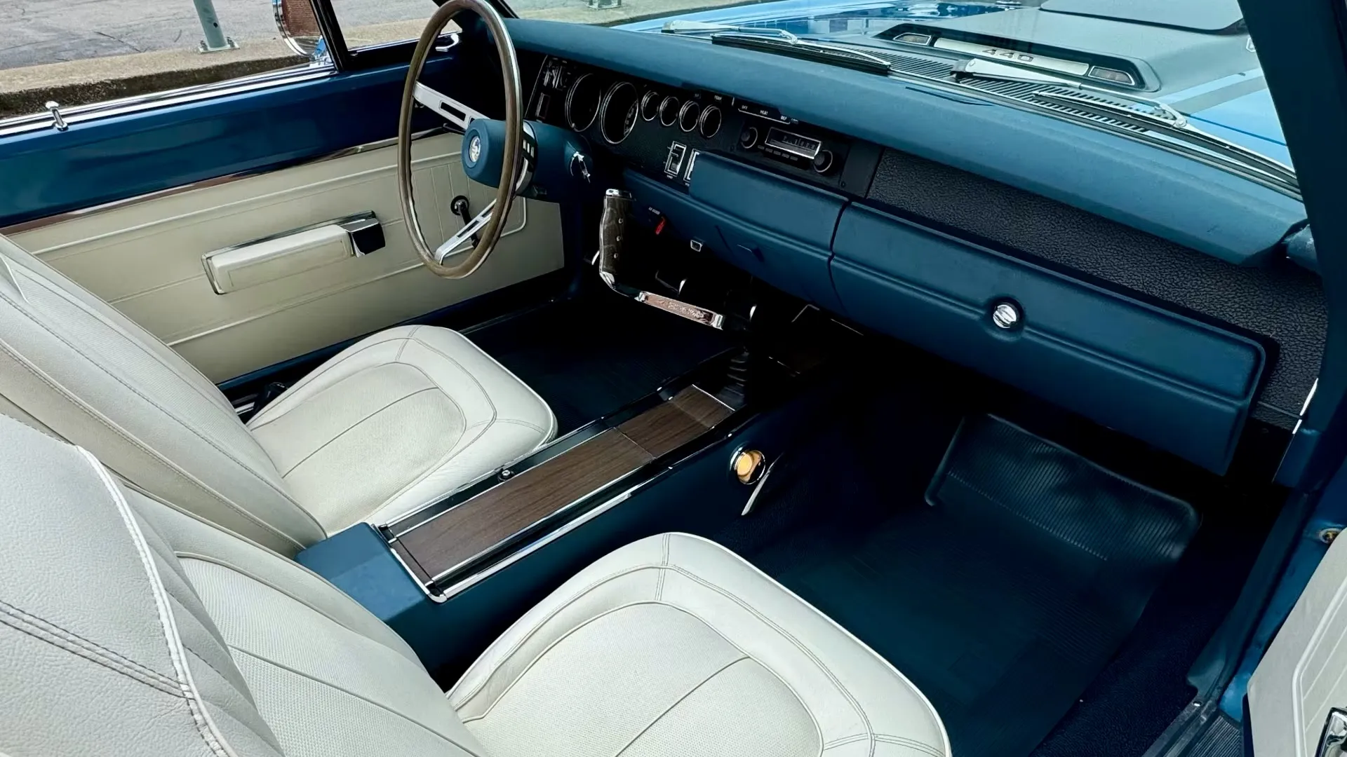 Rear view of the 1970 Plymouth Road Runner Convertible in Bright Blue Metallic paint