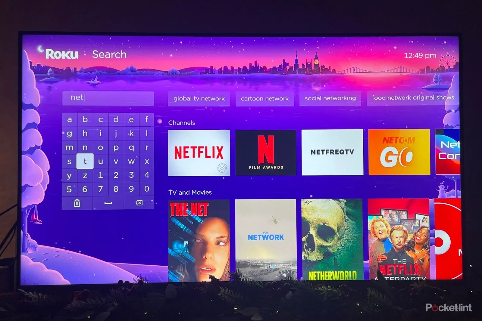 Roku TV interface showing an application search screen