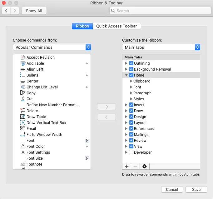 Screenshot showing the Developer tab in Word's ribbon interface