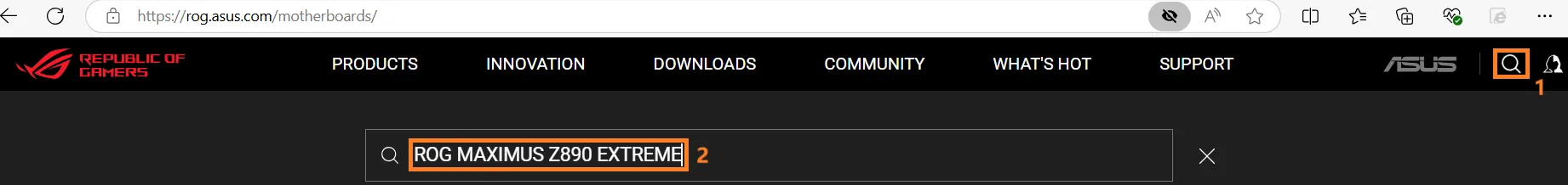 Search icon on ASUS website
