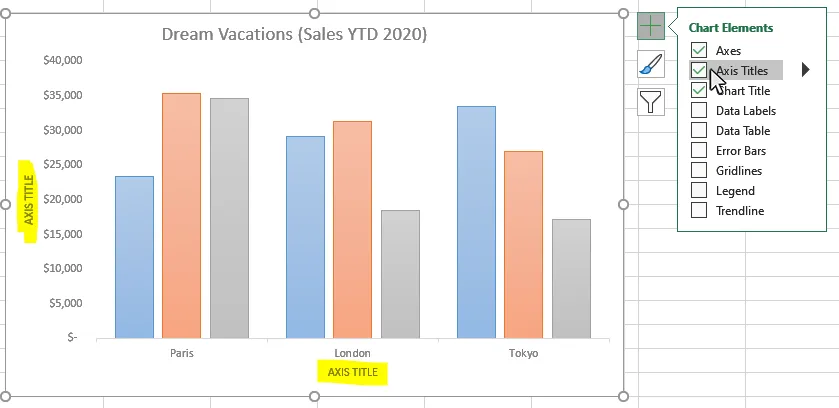 Select Axis Titles from Chart Elements