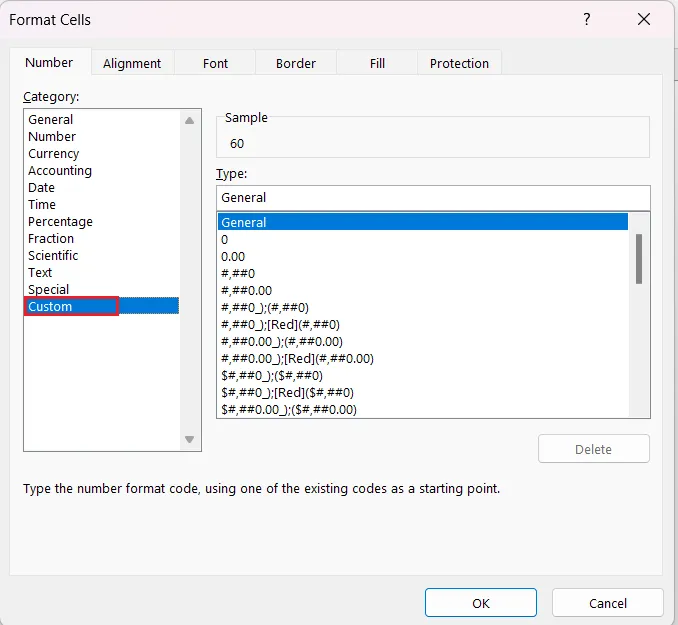 Selecting Custom category